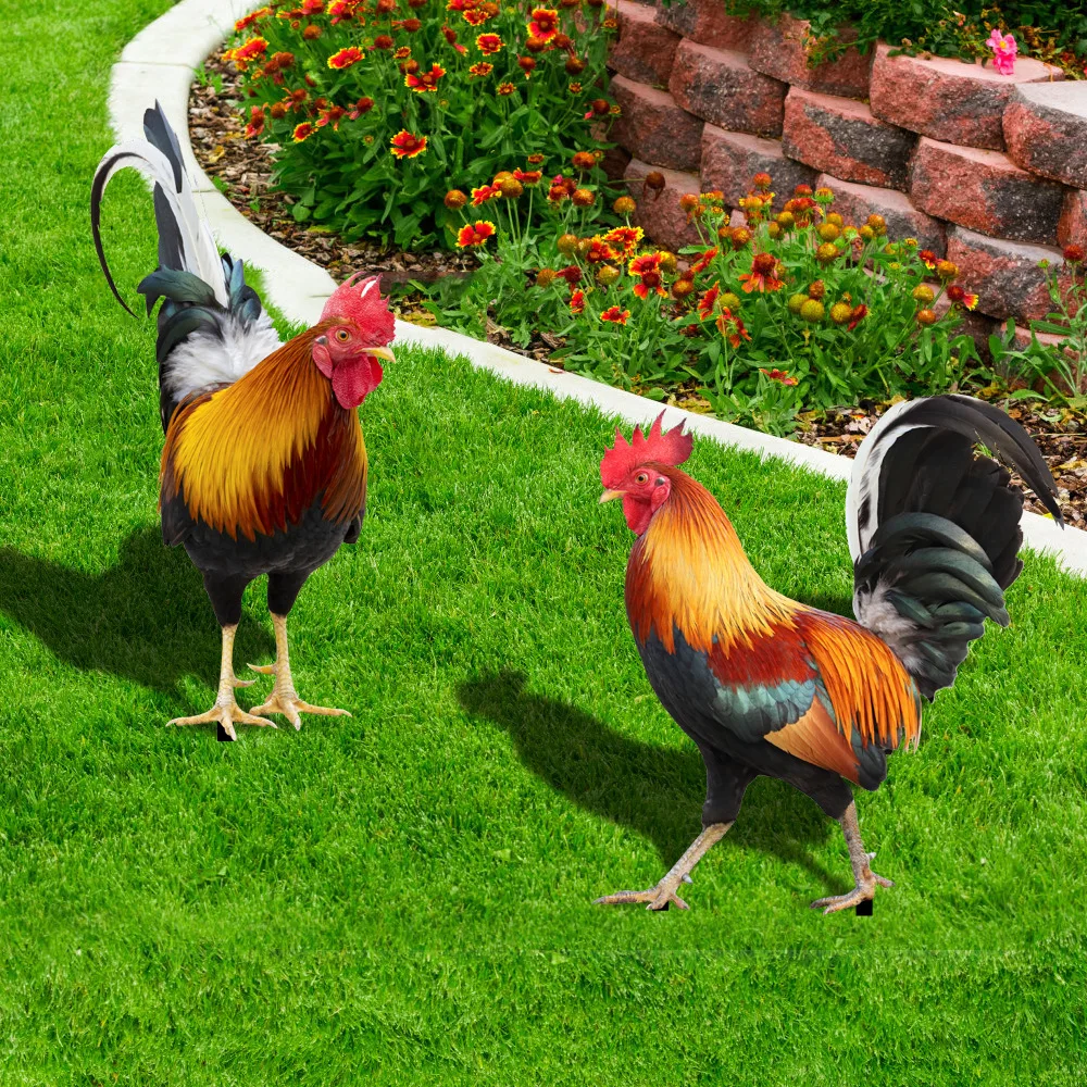 2 Pcs Garden Rooster Statue Acrylic Garden Stakes Rooster Decoration Hen Figurine For Patio Backyard Home Outdoor Decoration