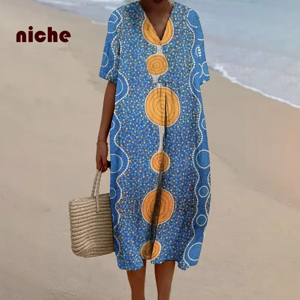 Женское пляжное платье в горошек из хлопка и льна