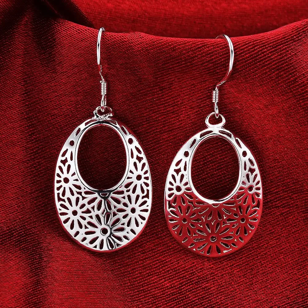 

Grace 925 Sterling Silver Carved oval Earrings for Women Retro classic Jewelry fashion party wedding Holiday gifts