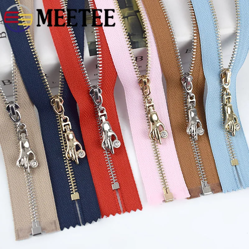

Meetee 2pcs Close-End 20/30cm Open-End 40-70cm 3# Metal Zipper Gold Silver Tooth Zip for Jacket Coat DIY Grament Sew Accessories