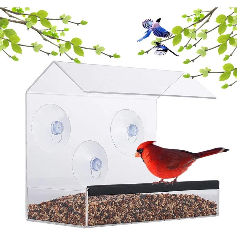 

Acrylic Wild Bird Feeder Window Viewing Tray Pet Water Feeder Transparent Birdhouse With Suction Cup Mount