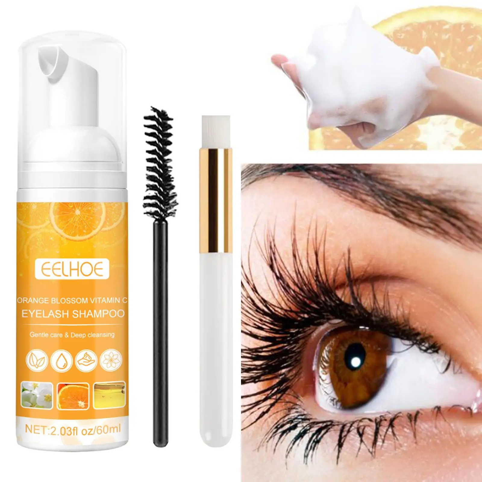 Шампунь для ресниц Средство снятия макияжа наращивания с кисточкой Очищающая
