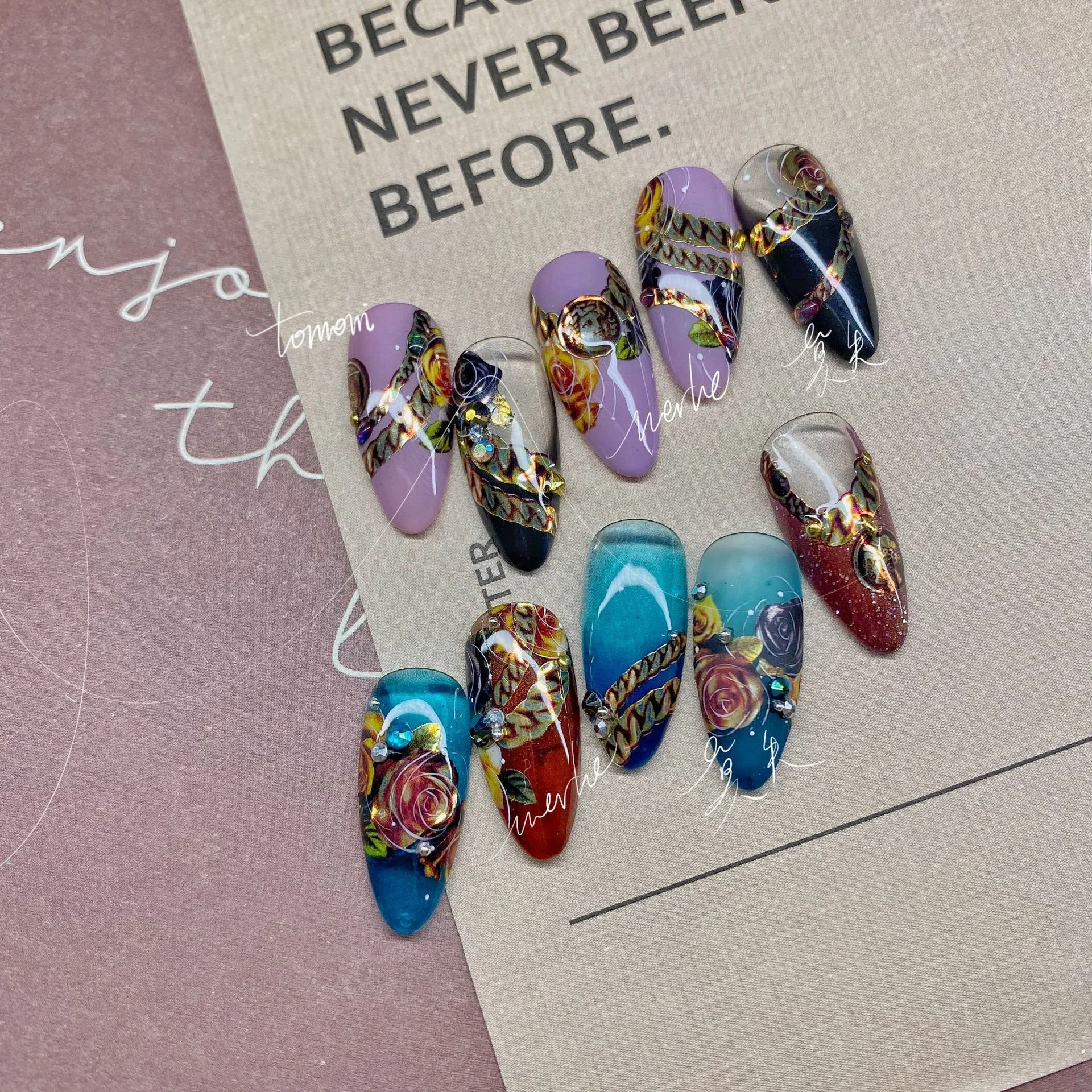 

Декоративная цепочка Tomoni для дизайна ногтей, металлическая цепочка розового и золотого цвета в полоску, стереоскопический стикер, аксессуа...