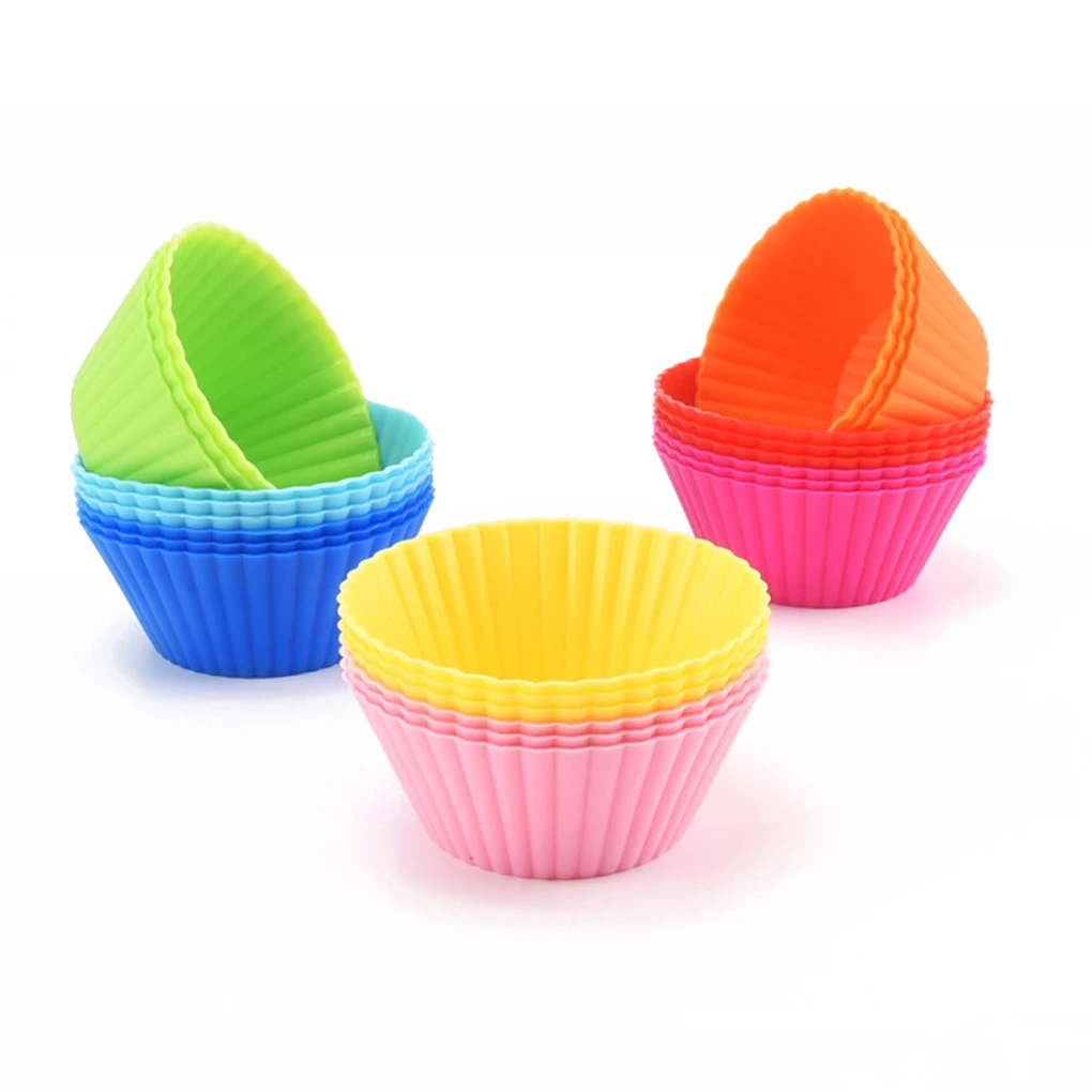 

24 Pieces Baking Cups Silicone Reusable Cupcake Muffin Liners Multicolor Non-stick Molds Set Mould Bakeware Accessories