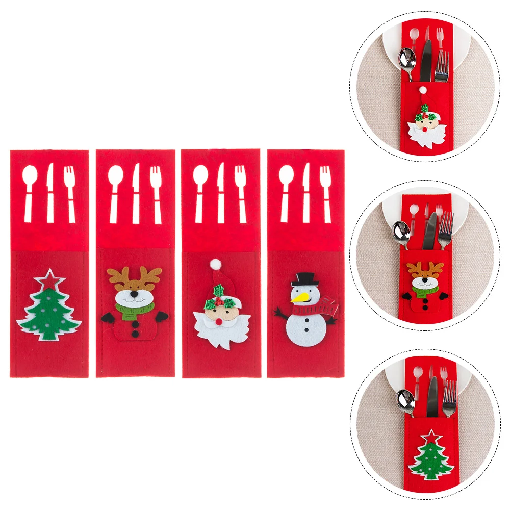 

Christmas Cutleryholder Tableware Pouch Felt Table Coversilverware Flatwaregift Setting Decoration Santa Dinner Fork Redutensil