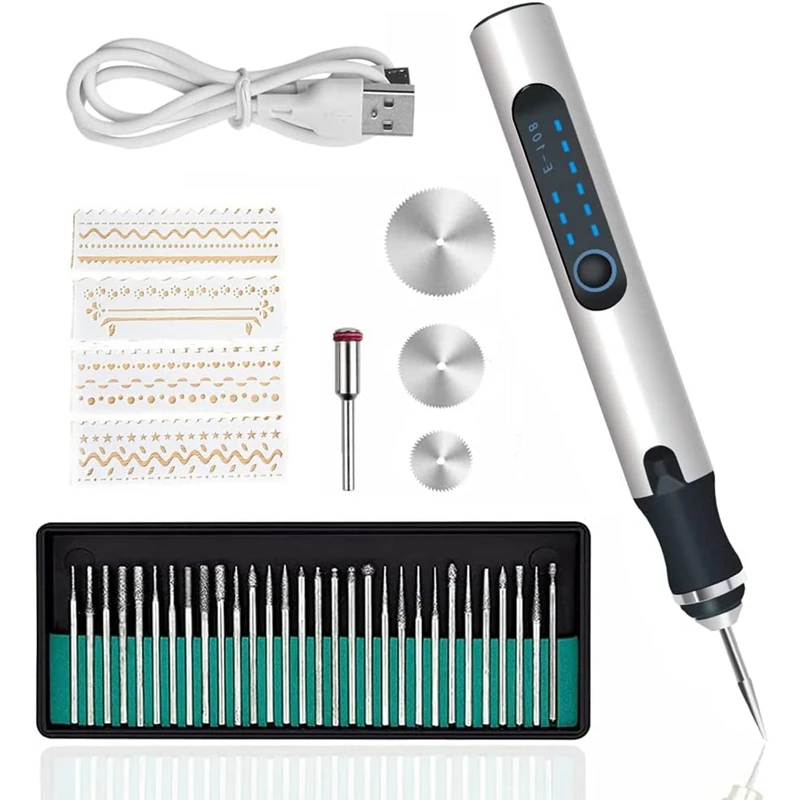 

USB Engraving Pen, Rechargeable Engraver Etching Pen, Cordless Wood Engraving Kit For Glass Stone Jewelry Nails Ceramics