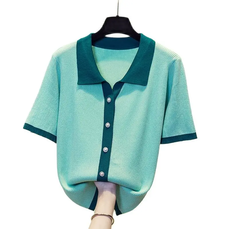 

Блузка женская трикотажная с коротким рукавом, черная/зеленая/белая