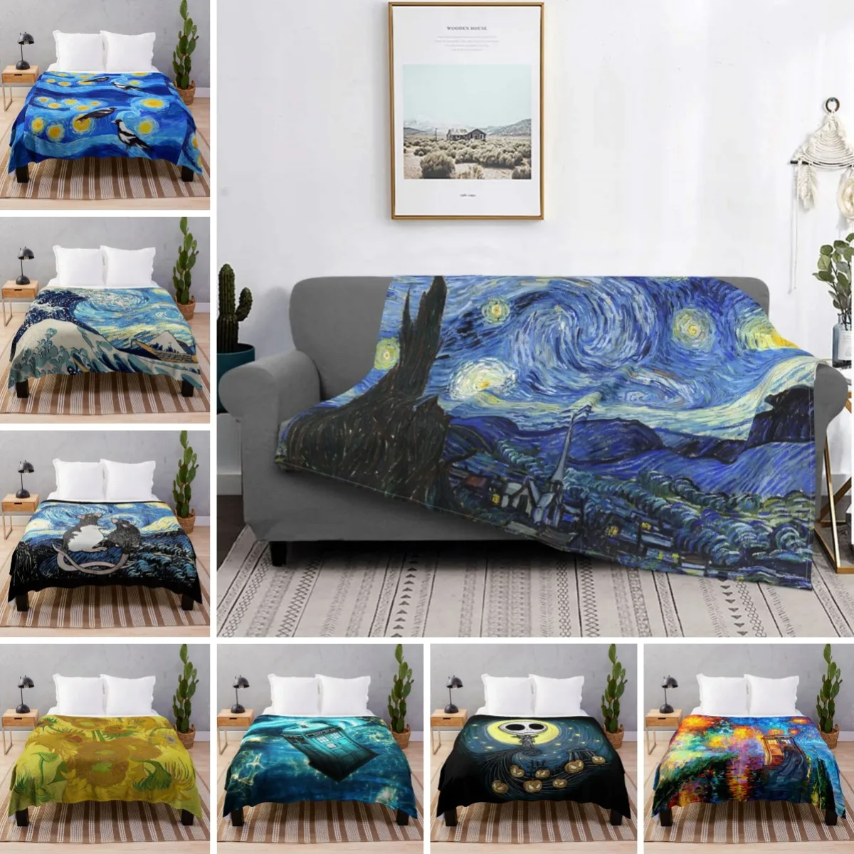 

Blanket The Starry Night by Vincent Van Gogh Art Print Throw Blanket Lightweight Cozy for Sofa Chair Bed Office Adult Kids Gift