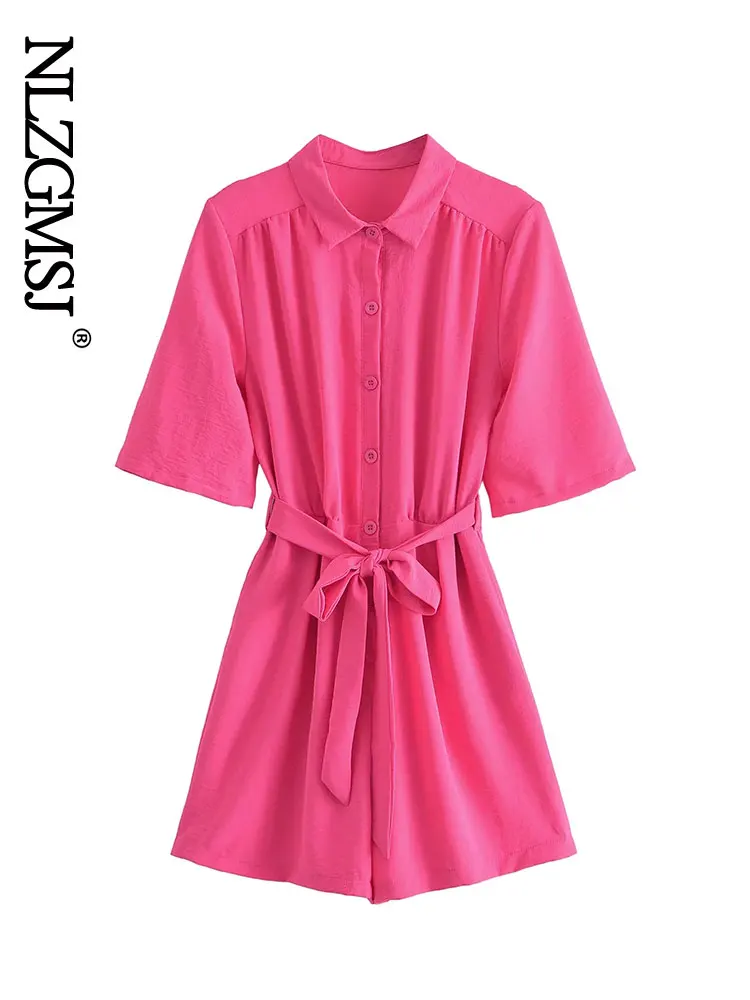 

Nlzgmsj Za Office Lady Women Jumpsuit Solid Romper 2022 Summer Button Up Jumpsuit Women With Sashes Playsuit for Women