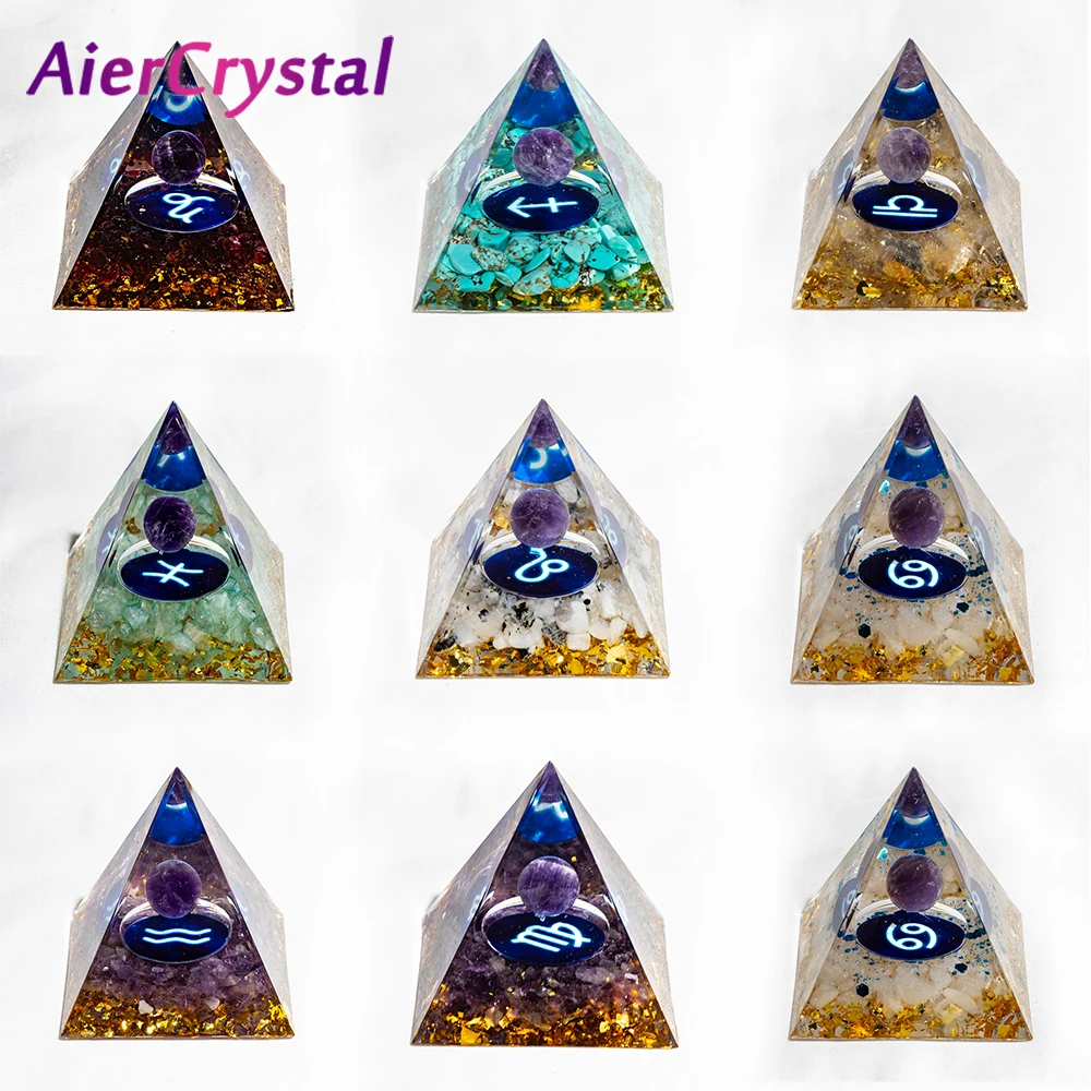 

Natural Crystals Constellation Pyramid Peridot Healing Reiki Chakra Orgonite Energy Amethyst Generator for Pyramid Room Decor
