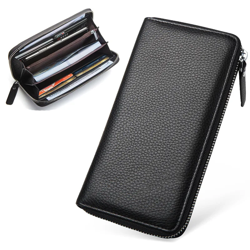 

100% Genuine Leather High Quality Men's Wallet Long Card Holder Coin Purse Zipper Closure Brand Bag