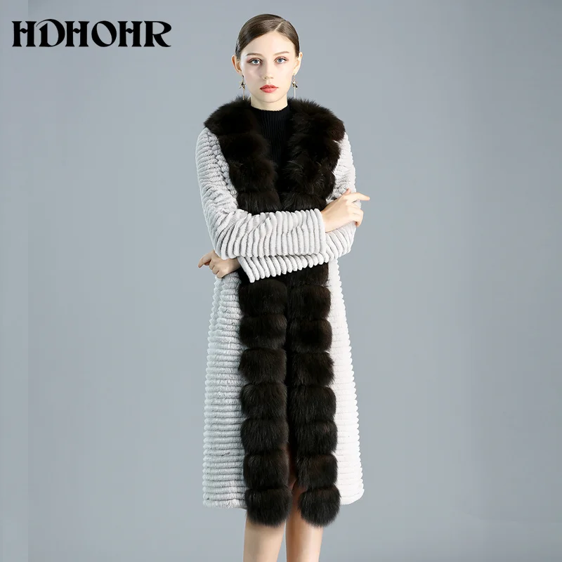 

Real Rabbit 2023 Fur Coat For Women Natural Kintted Fox Fur Coats Winter Warm Long High Quality Fur Jackets Two Colors
