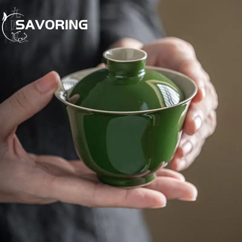 

150 мл изумрудная трава пепельный чай Tureen антикварный ручной работы большой Gaiwan чайный набор кунг-фу чайный набор керамическая чашка для чая ...