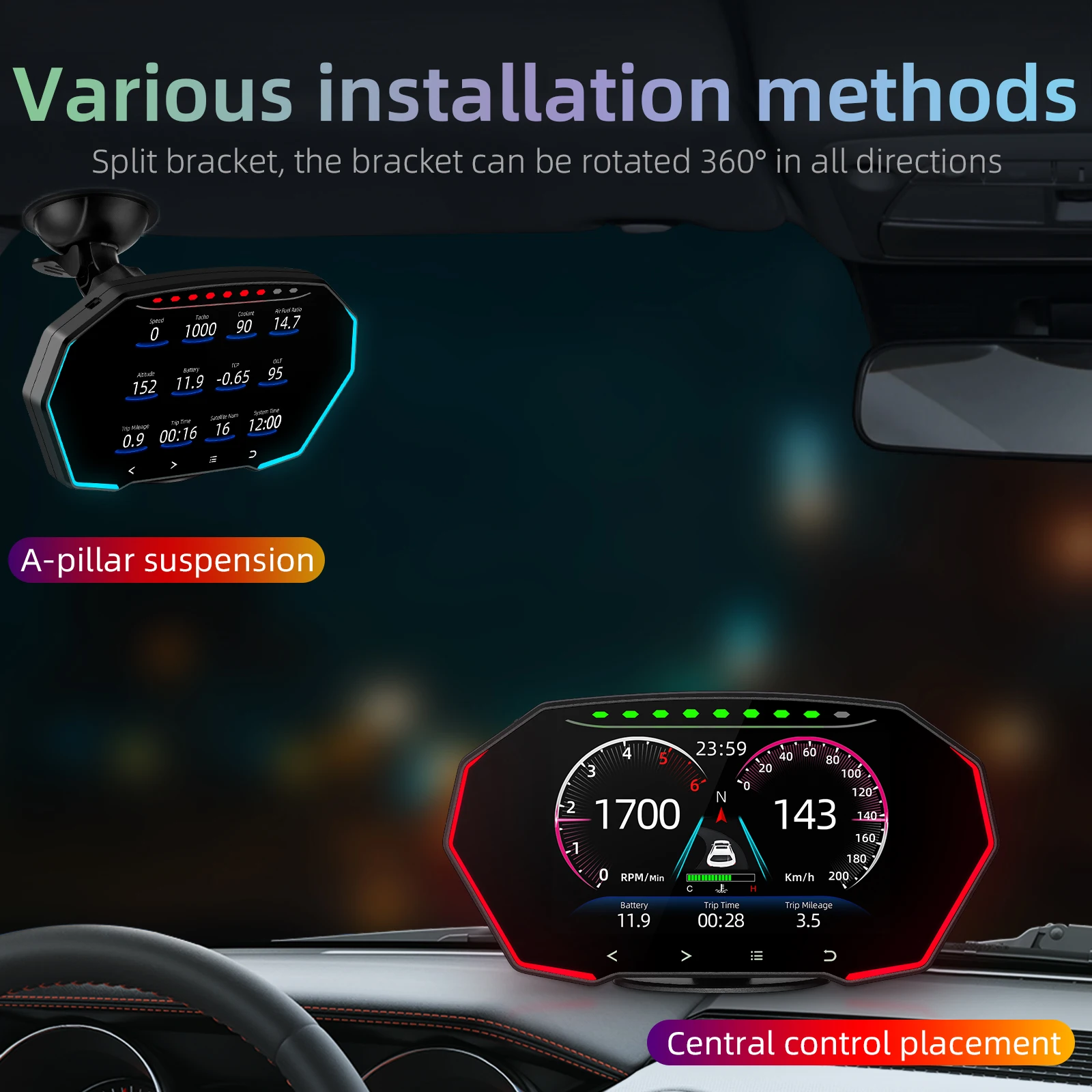 F11 HUD OBD2 GPS 4-дюймовый дисплей на лобовое стекло с автомобильным спидометром