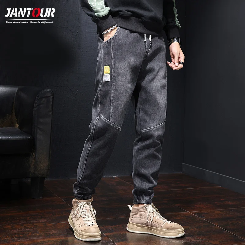 

Jantour Brand Autumn Winter Men's Jeans Harem Denim High Quality Cargo Pants Jogger Goth Hip Hop Trousers Male Grey Plus Size5XL