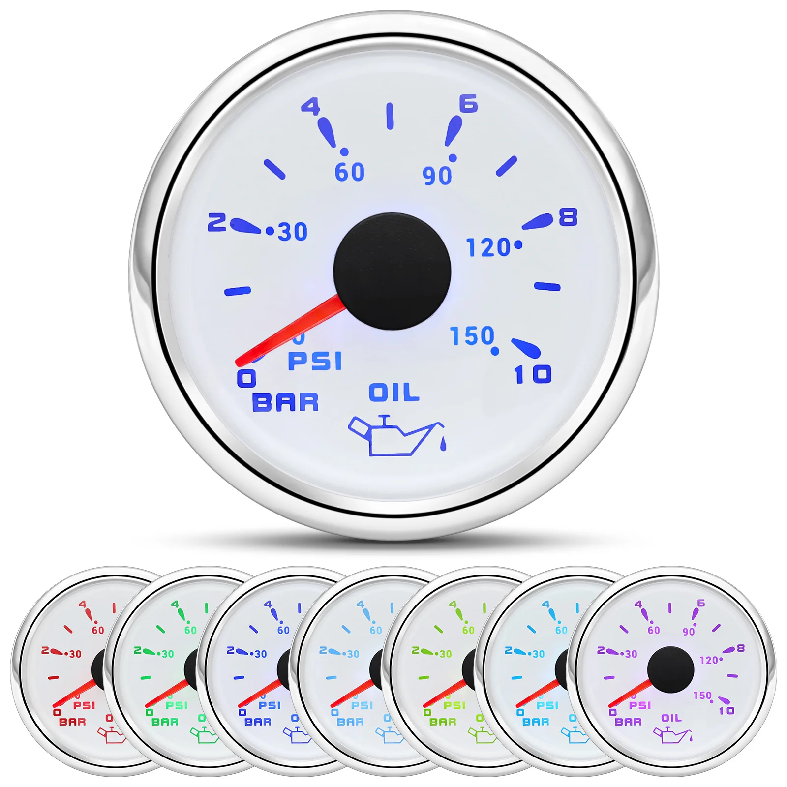 

HD 7-color Backlight Oil Press Gauge 2" 52mm Digital Oil Press Meter 0-10 Bar 0-150psi with Sensor for Car Marine