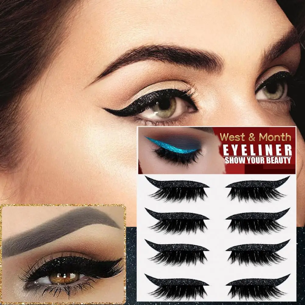 

Stylish False Eyelashes 4Pairs Glue-free PVC Makeup Extensions Eyelash Eyeliner Sticker for Performance