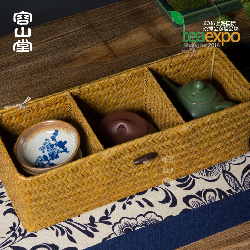 Подставка из ротанга для хранения чайного набора соломенная |