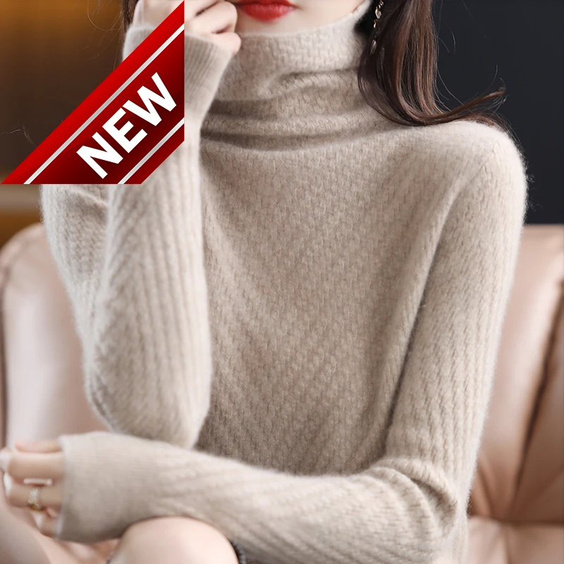 

And Women's Sweaters Autumn Winter Ladies' Pullover Tops Solid Turtleneck Loose Pullover Wool Knit Bottom Sweater