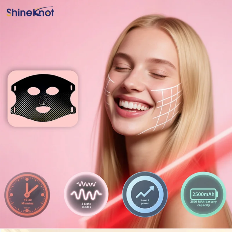 Фото SHINEKNOT Аппарат для светотерапии красным светом, перезаряжаемая LED-маска с изменяемыми цветами света, силиконовая инфракрасная маска для омоложения кожи №2