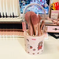 W&G Transparent Kawaii Makeup Brush Storage Bucket with Lid Dustproof Portable Acrylic Makeup Organizer Cute Storage Box