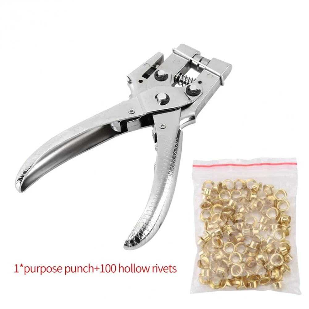 

4.5mm Hole Punch Plier Rivets Hand Eyelets Pliers Belt Holes Punched Pliers Tool With 100 Eyelets Easy Press Eyelets Grommets