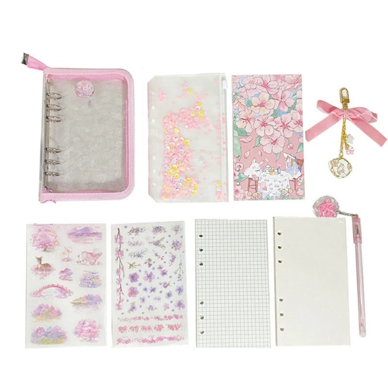 

NEW-A6 Sakura Loose Leaf Notebook Set 90 Sheets Papers Binder Dairy Cherry Blossoms Binder Journals Book