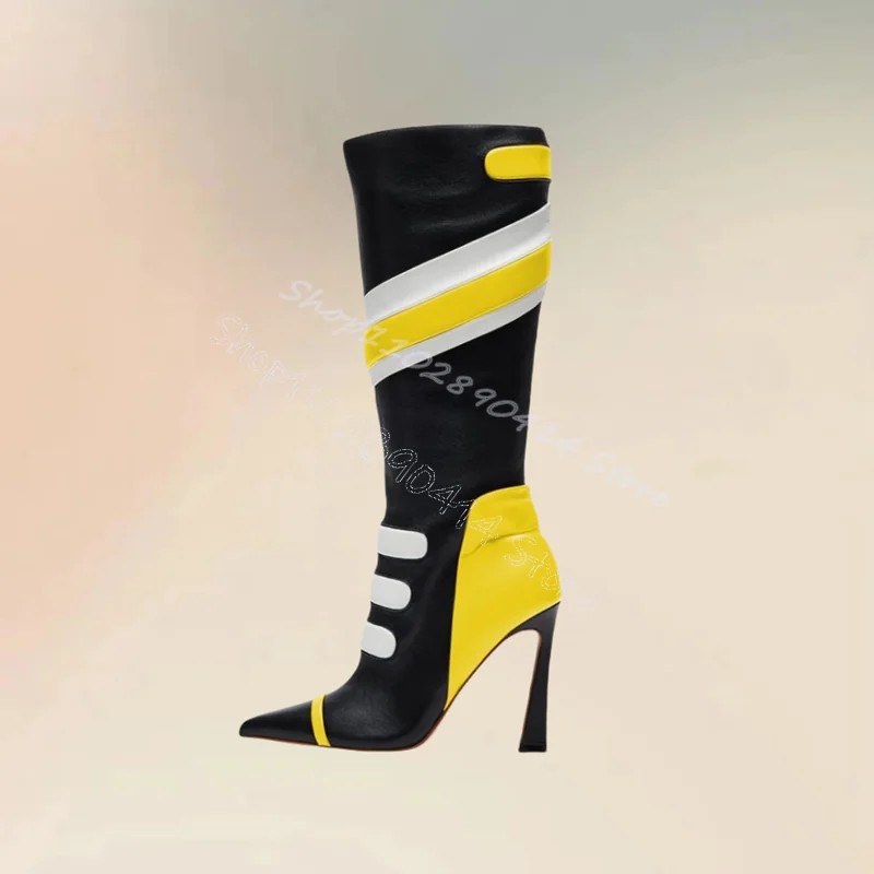 Ботинки женские с острым носком на молнии сбоку тонком высоком каблуке