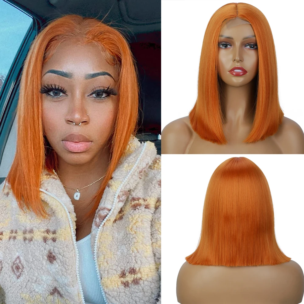 

ORIANE Synthetic Lace Straight Brazilian Wig Short Women Wig Orange Ginger Color Hair High Temperature Resistance Cosplay/Daily
