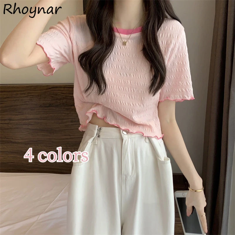 

Футболка женская с коротким рукавом, короткий топ для молодых девушек, Модная тонкая эстетичная одежда в Корейском стиле, в стиле преппи, на ...