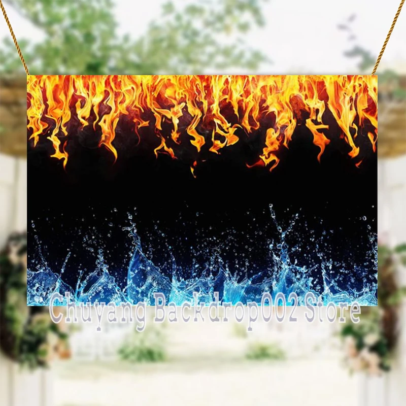 Ice Fire Backdrop For Photography Artistic Blue Water Red Flame Background Themed Party Photo Booth Studio Props