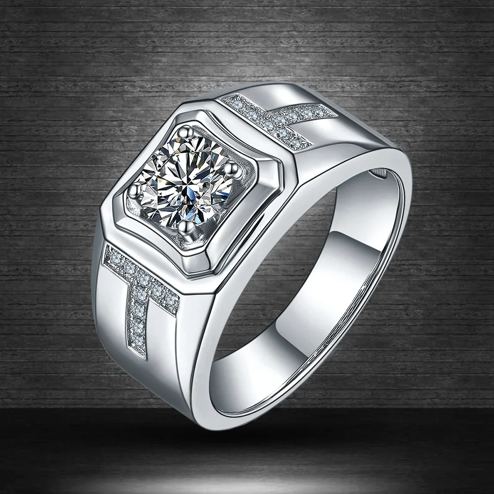 

Yaoyang 1.0ct Charm Jewelry 925 Sterling Silver Moissanite High Clarity D Color VVS1 Lab-Grown Diamond CVD HPHT Men's Rings