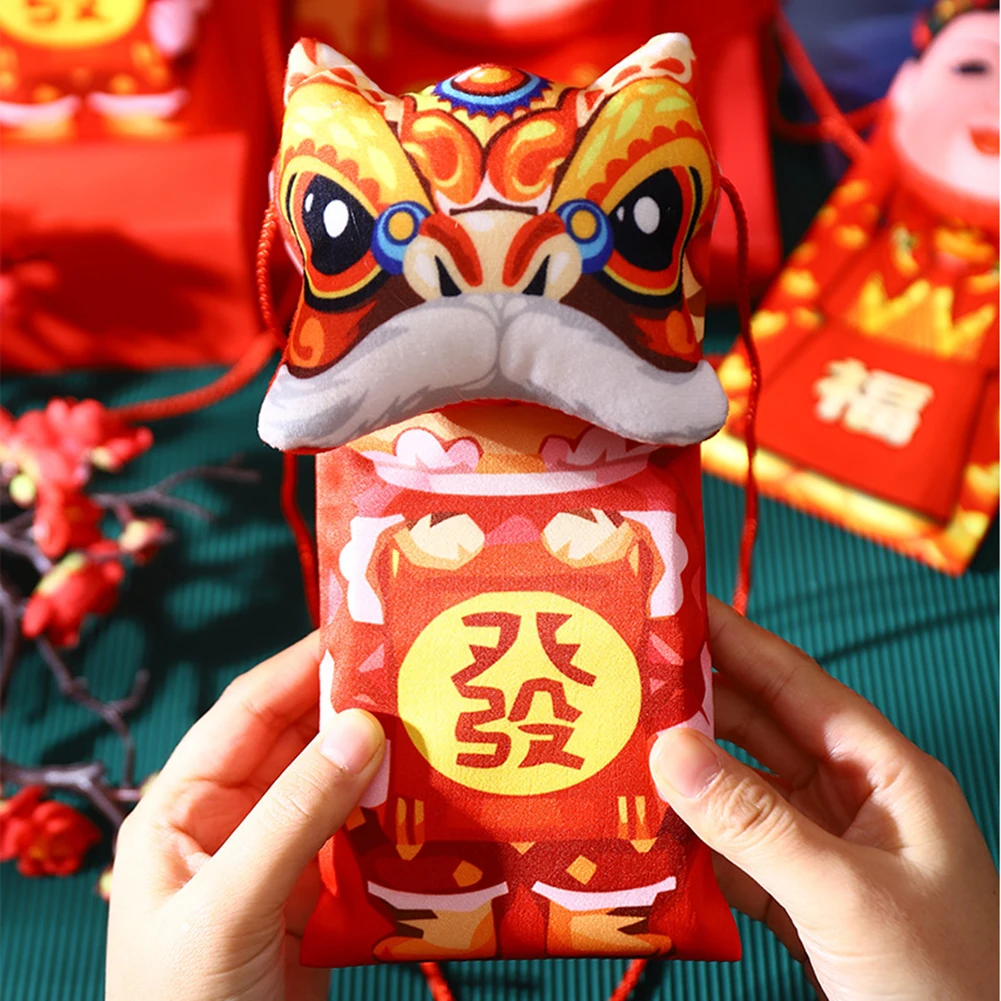 

2022 Chinese New Year Red Envelope with Shoulder Straps Lucky Money Bag Soft Red Packet for Money Candy Tiger Zodiac Red Packet