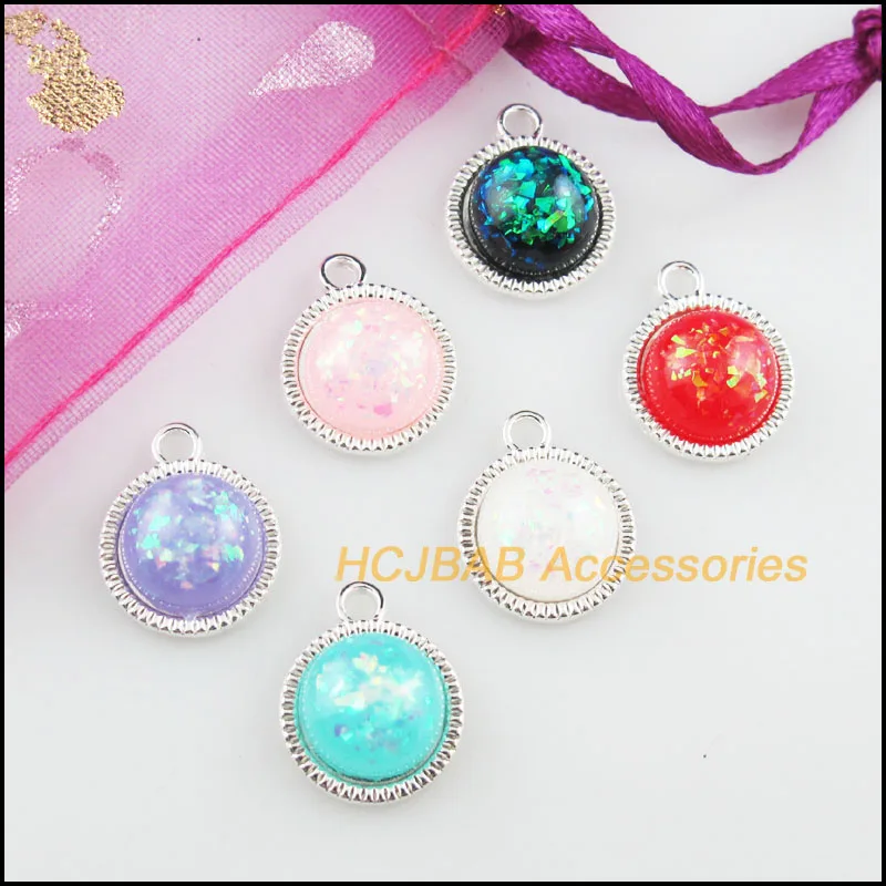 18 шт. посеребренные AB дрожащие круглые подвески из смешанной смолы с цветком 12 5x15