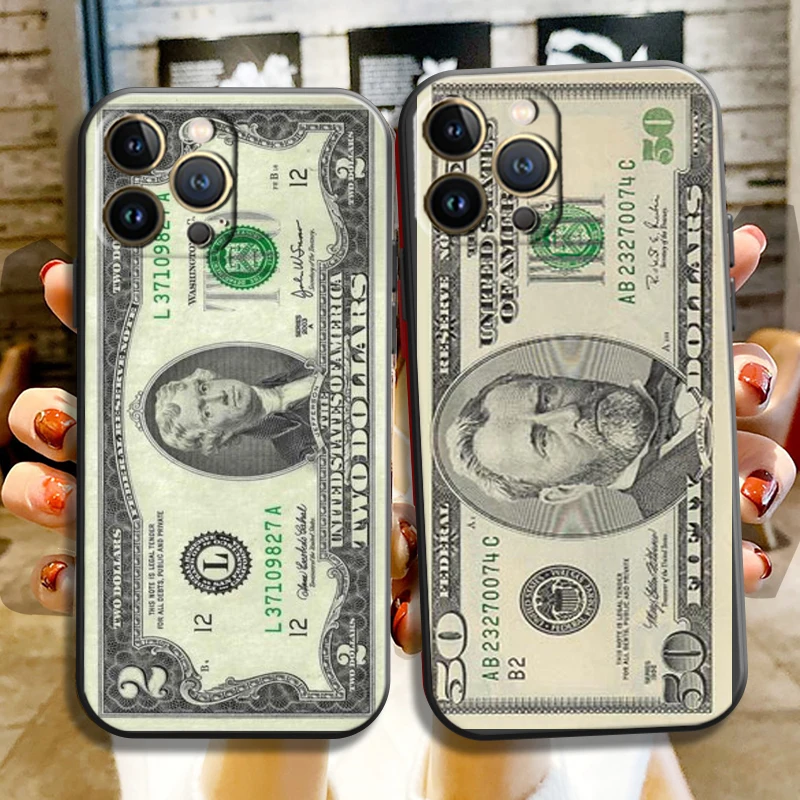 

Luxury Cash US Dollar For Apple iPhone 13 12 11 Pro 13 12 Mini X XR XS Max 5 5s 6 6S 7 8 Plus SE2020 Phone Case Carcasa Black