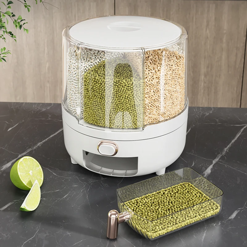 

Вращающийся на 360 ° дозатор зернового риса, герметичная коробка для защиты от насекомых и влаги, ведро для риса, инструменты