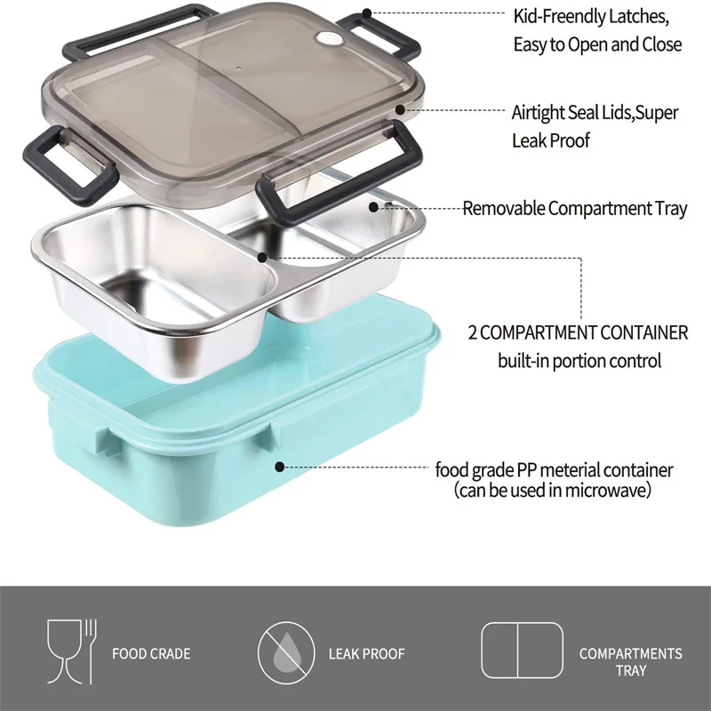 Ланч-бокс из нержавеющей стали портативный металлический Кухонный Контейнер с 2