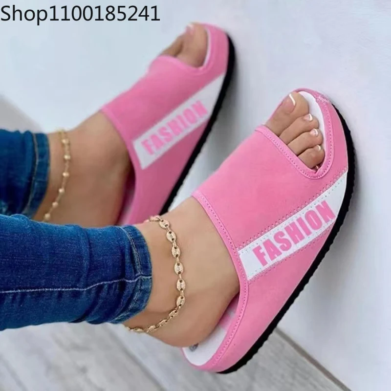 

Women Fabric Uppers Slippers Female Peep Toe Flat Platform Multiple Colour Sandals Lady Sewing Large Size Round Open Toed Shoes