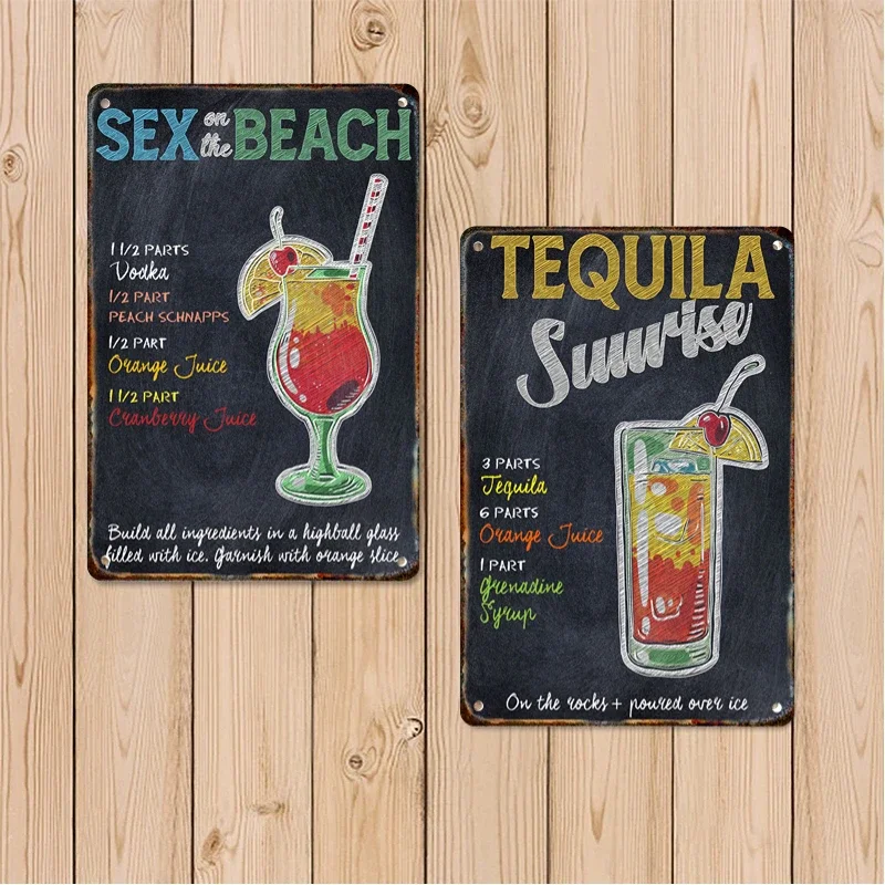Винтажная металлическая вывеска для коктейлей Оловянная живопись постер bBillboard