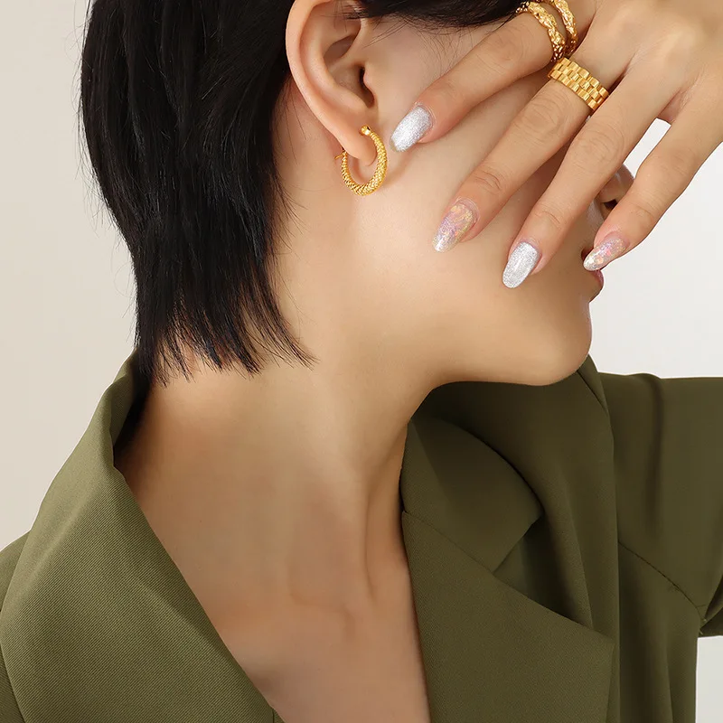 

Exaggerated Premium Earrings Ins Style Simple Ear Buckle U-shaped Scaly Earrings Wholesale Accessories Female Gift