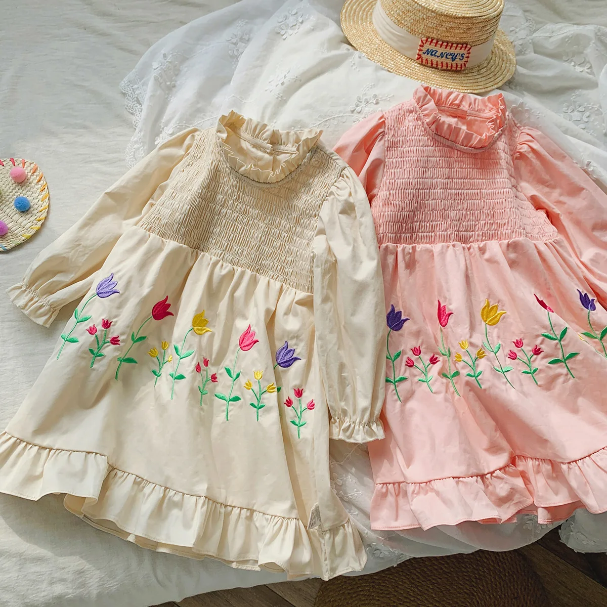 

Детская одежда из Южной Кореи, платье с вышивкой и длинным рукавом для девочек, Новинка осени 2023, милое платье принцессы