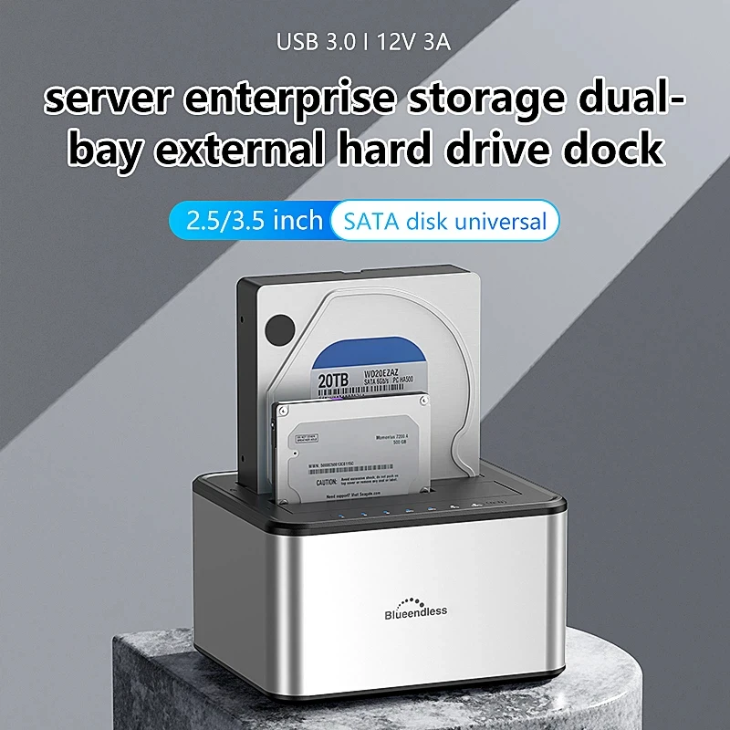 Фото Док-станция для двух жестких дисков, корпус для SSD/HDD SATA с интерфейсом USB 3.0 и функцией автономного клонирования, совместим с 2.5/3.5 дюймовыми дисками №1