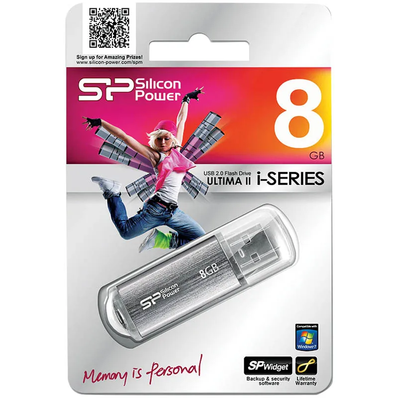 Память SiliconPower USB Flash 8GB USB2.0 Ultima II Silver хром (металл.корпус)