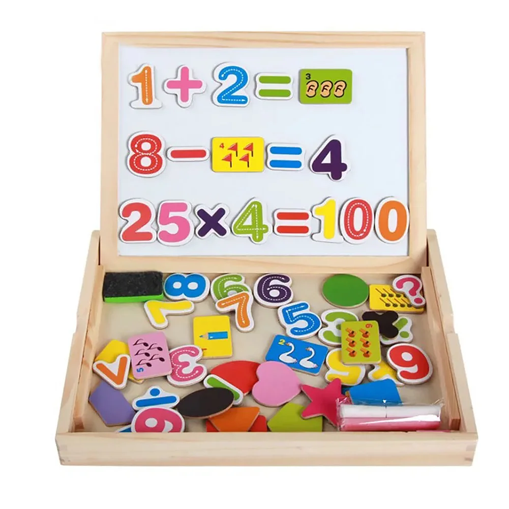 

Writing Gift Children Wooden Jigsaw Educational Easel Games Magnetic Board Drawing Toy Set Kids Chalkboard Sketchpad Learning