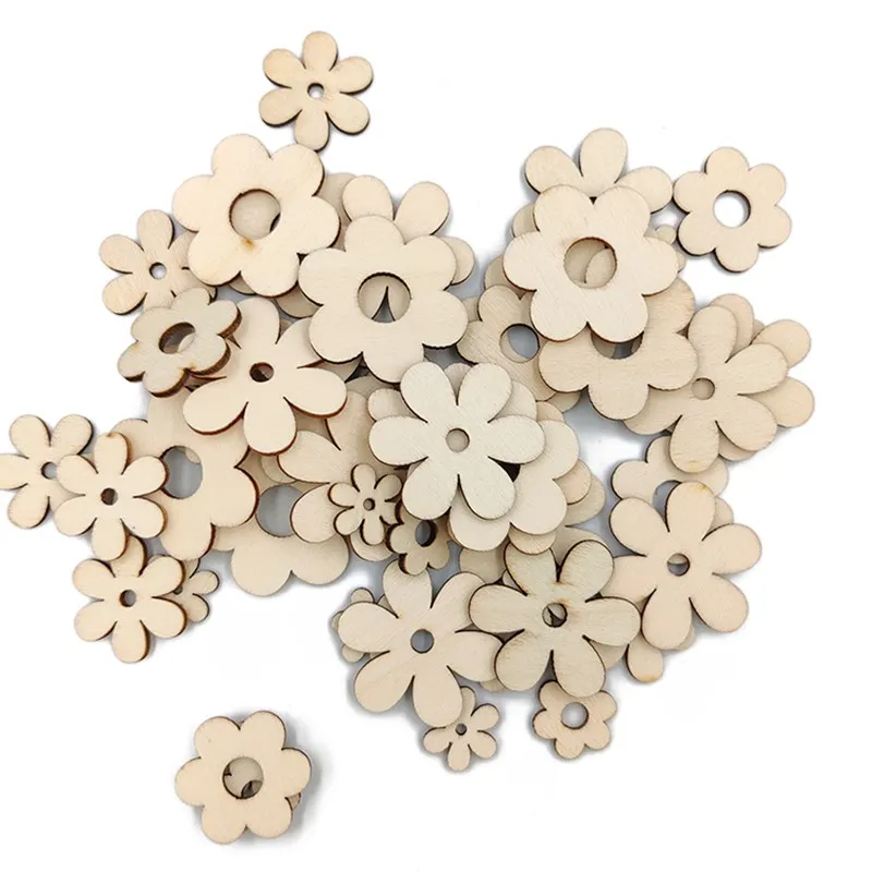 

20 шт., декоративные деревянные цветы с отверстиями