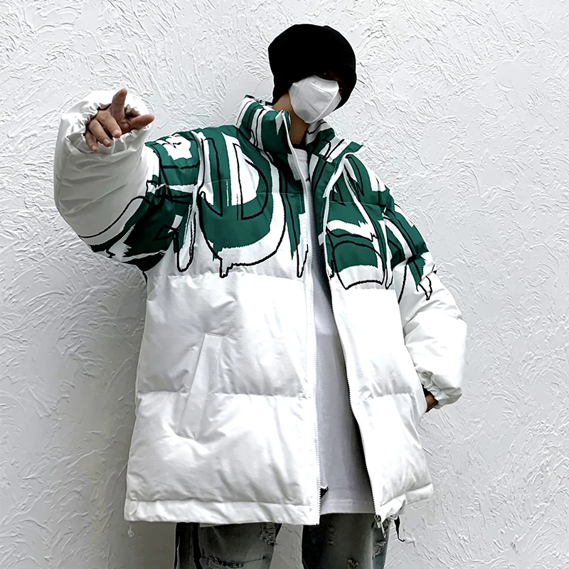 EOENKKY/Men Hip Hop Oversize Padded Bomber Jacket Coat Streetwear Graffiti Jacket Parka Cotton Harajuku Winter Jacket Coat M-3XL