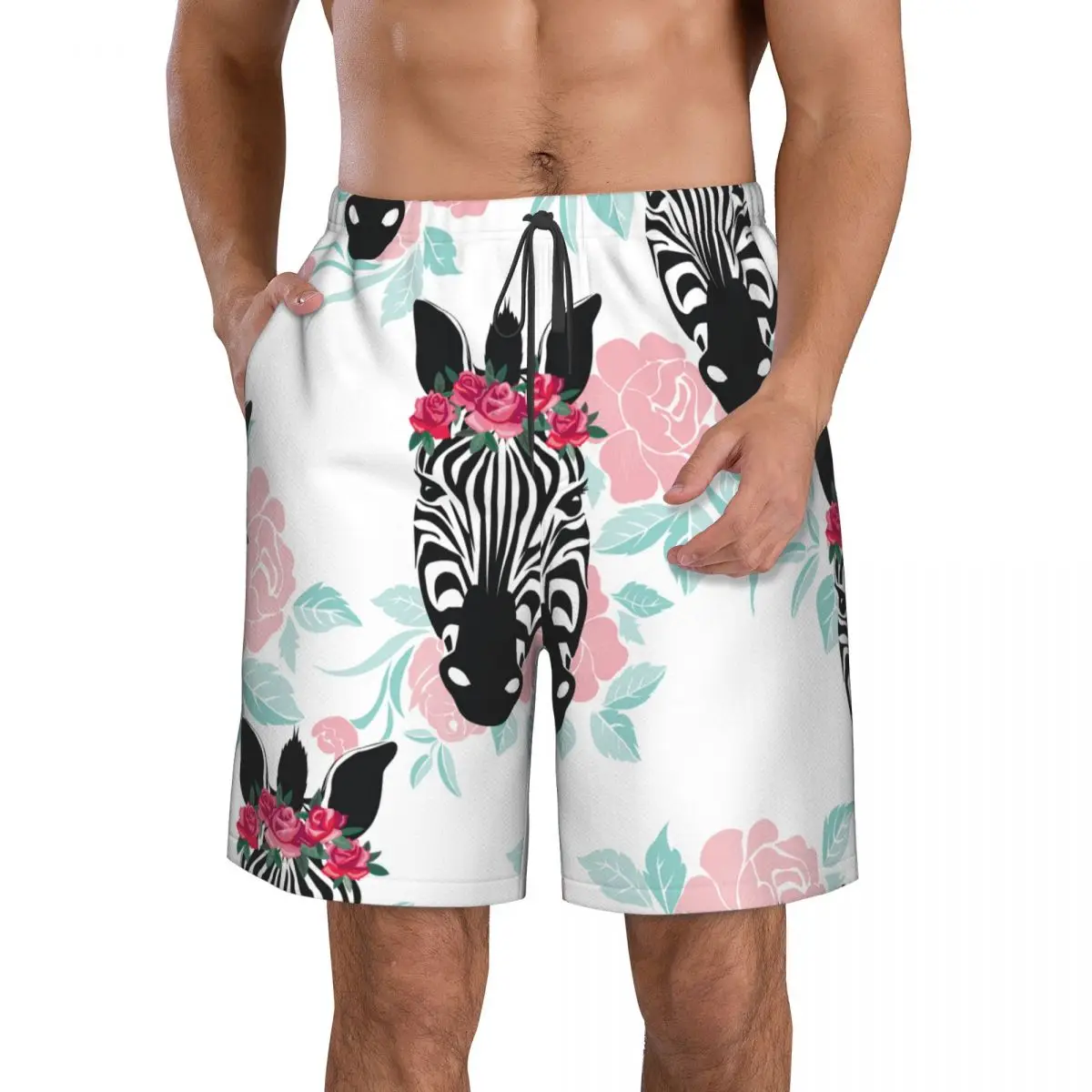 

Mens Swimwear Swim Shorts Trunks Beach Board Shorts Swimsuits Mens Running Sports Surffing shorts Wild Animal Zebra Quick Dry