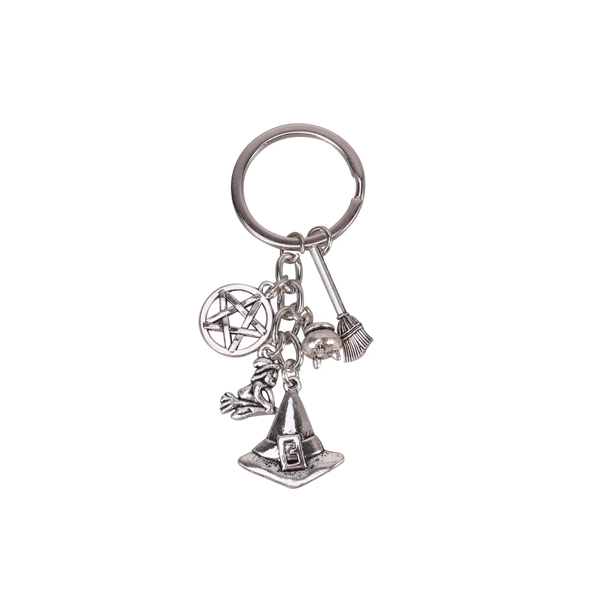 

Creative Metal Witch Keychains Hat Broom Design Keyrings Decor Hanging Key Chains for Car Key Bag Phone