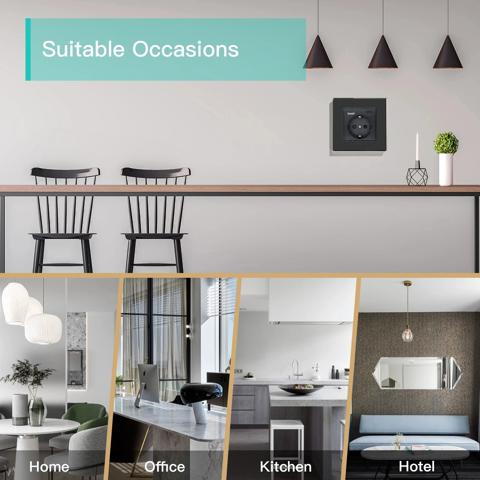 Настенная розетка BSEED стандарта ЕС с зарядным портом USB А для дома спальни