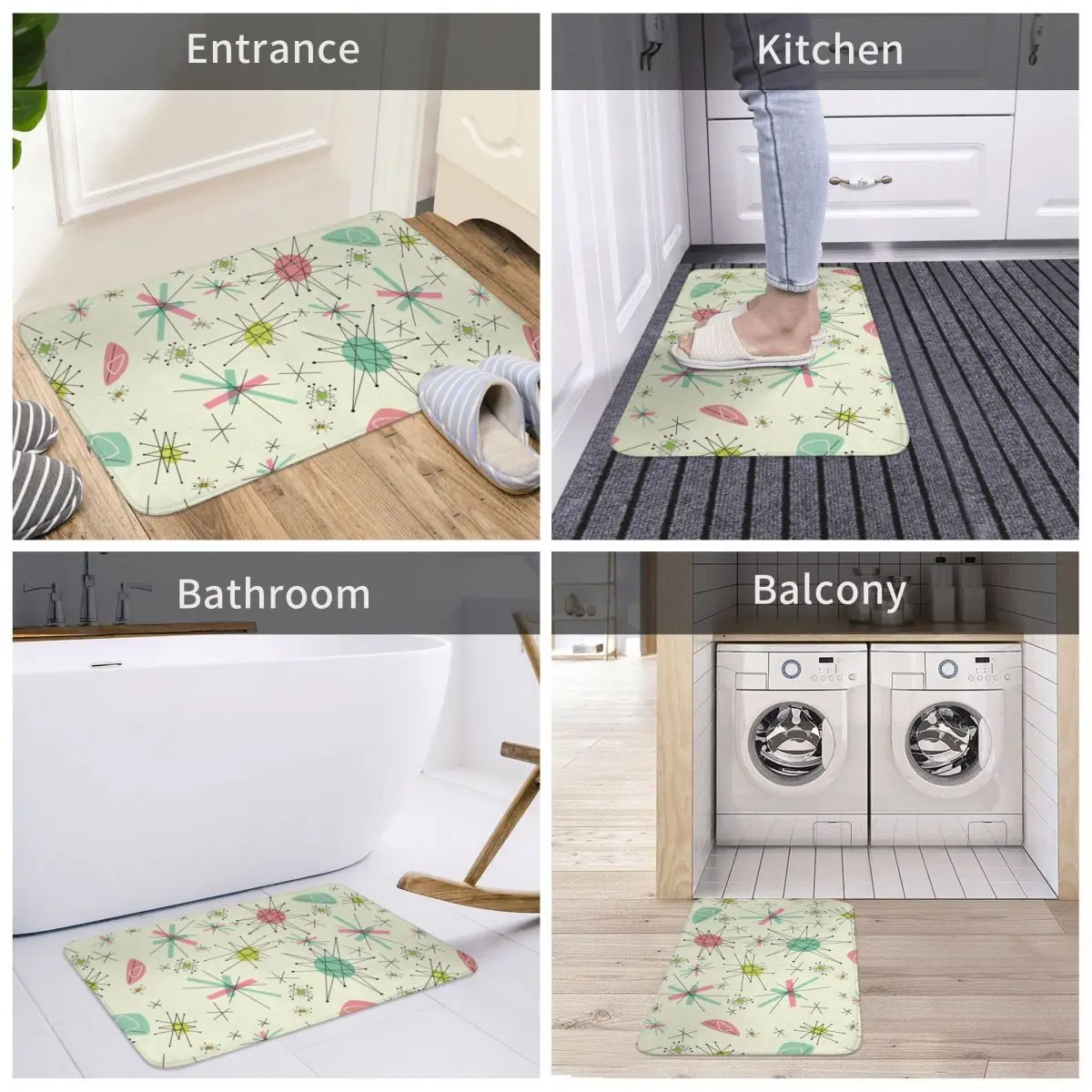 

Bath Mat Atomic 50s Decor 3D Rug Carpet Doormat Anti-slip Entrance Living Room Home Kitchen Sand Scraping Dust Bathroom Cocina